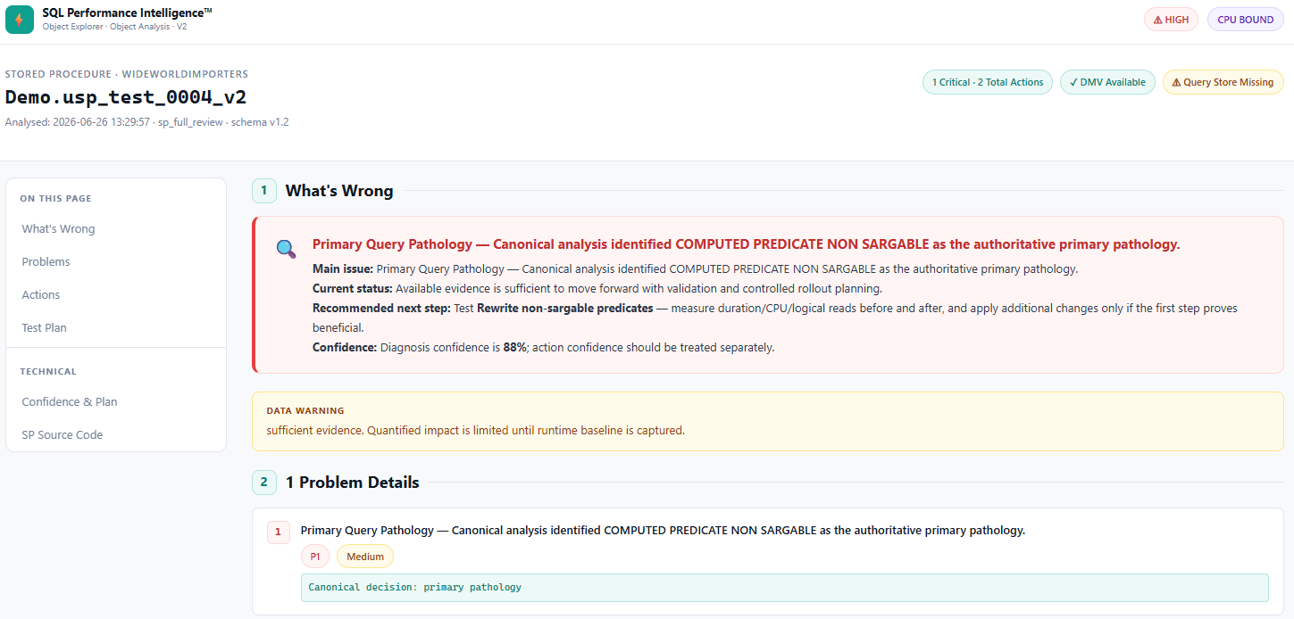 AI Tune test plan baseline for the v2 sargable rewrite showing stable reads and duration